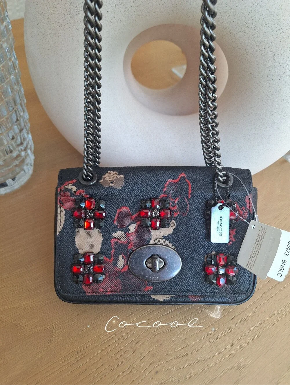 NWT COACH FLORAL JEWELED EMBOSSED MINI CHAIN CROSS BODY F52473